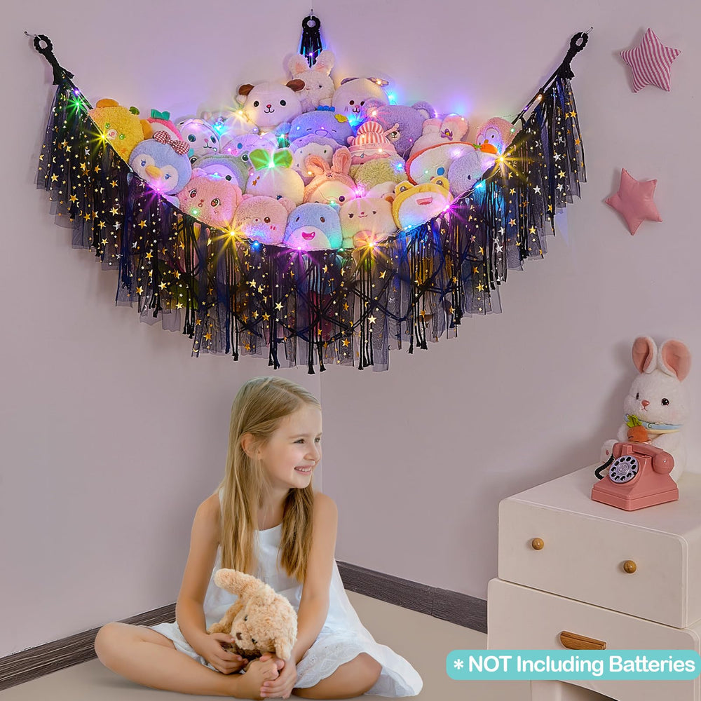 FIOBEE wall-hanging toy net keeps plush toys organized and accessible.