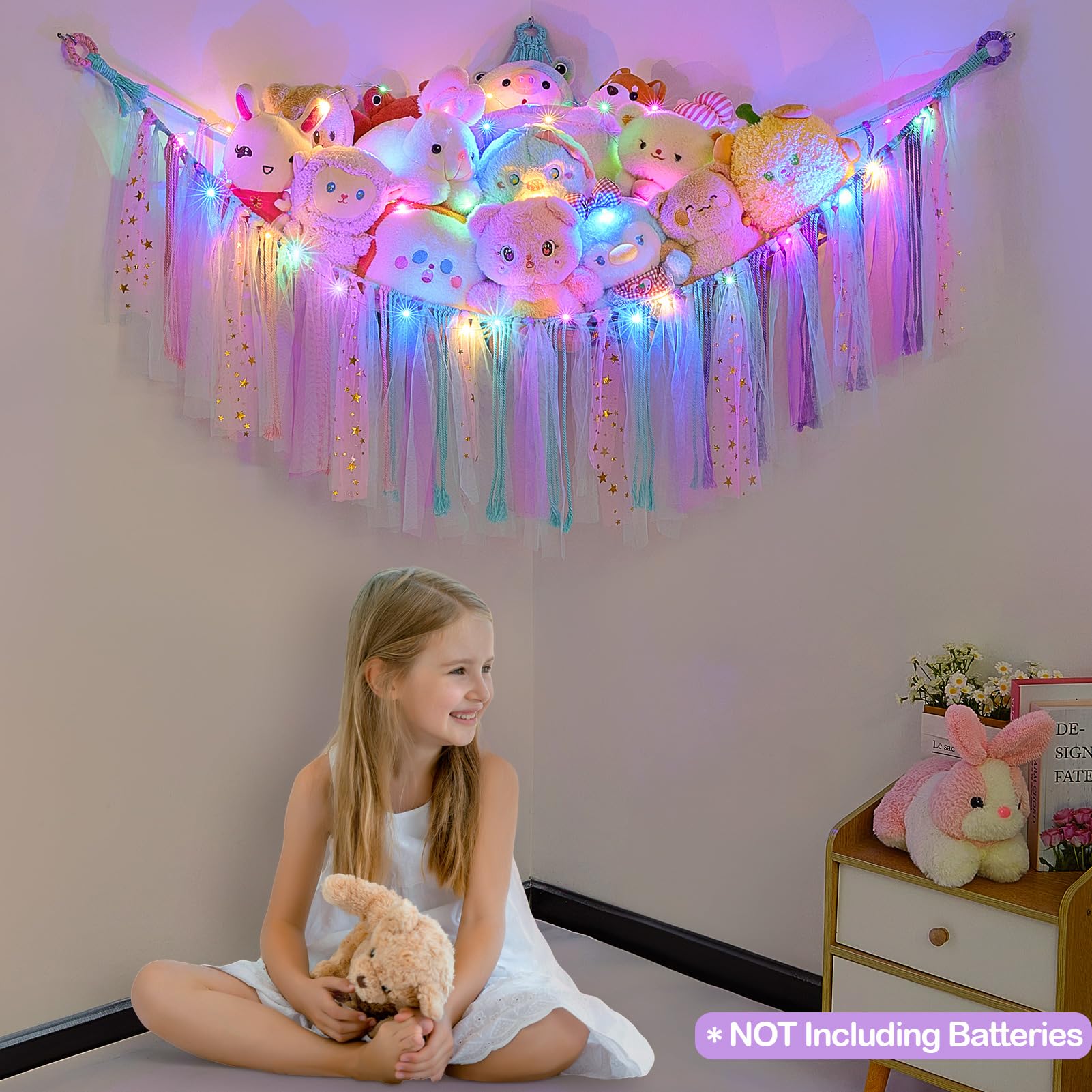 FIOBEE stuffed animals hammock wall-mount design saves floor space in kids room
