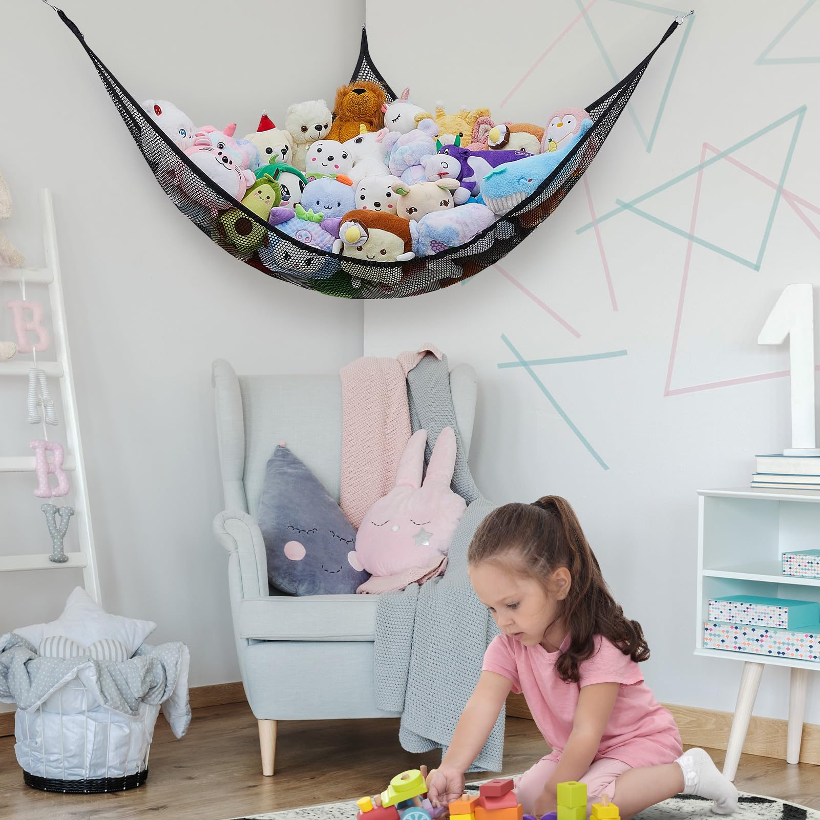 FIOBEE stuffed animals net with elastic edges stretches to hold many items