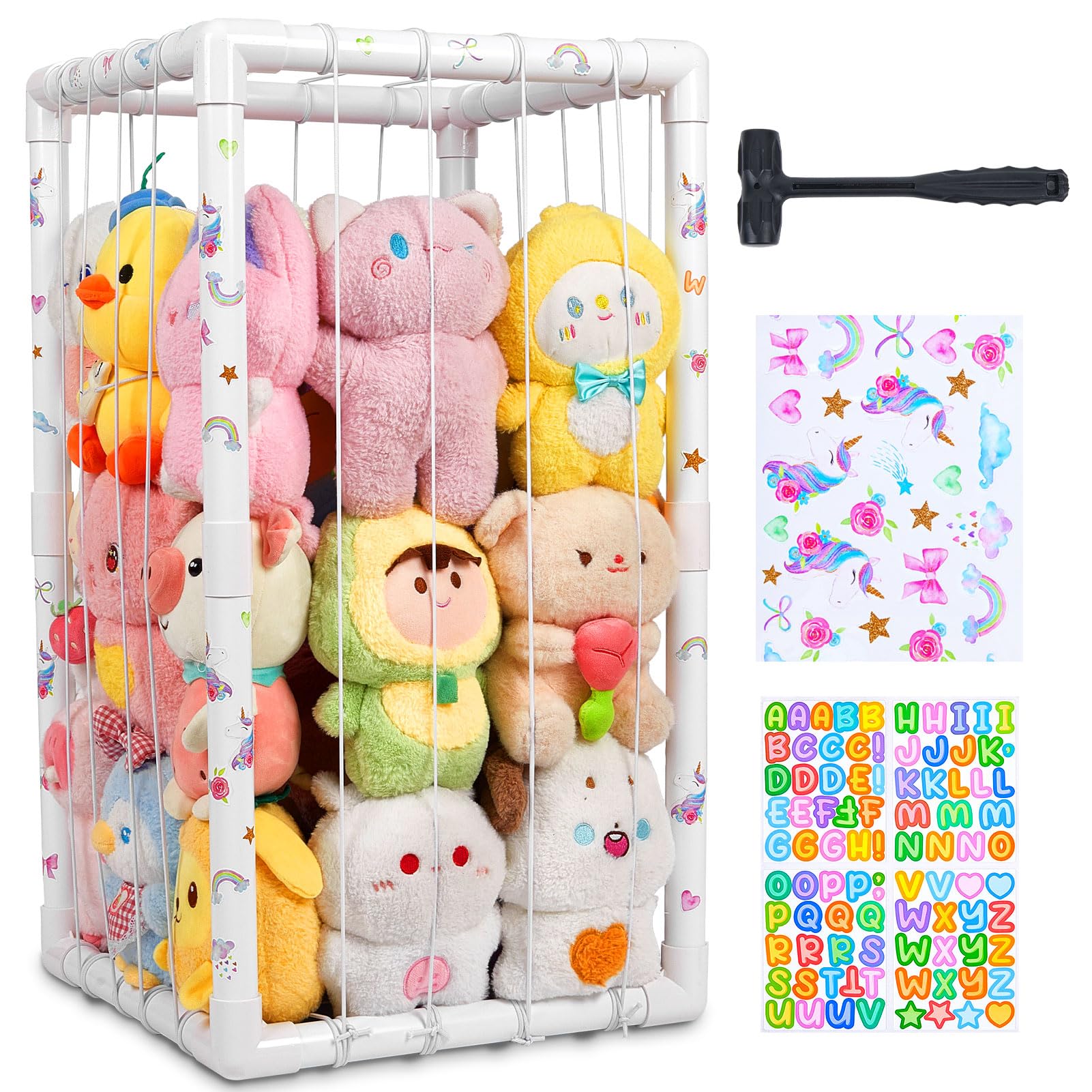FIOBEE stuffed animals storage zoo assembly shows sturdy frame for playroom organization.