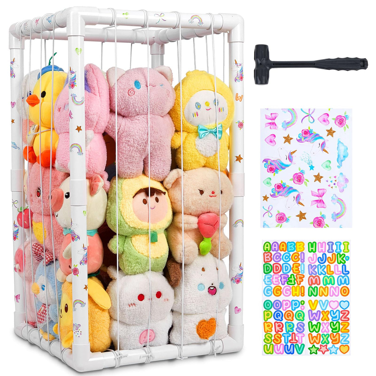 FIOBEE stuffed animals storage zoo assembly shows sturdy frame for playroom organization.