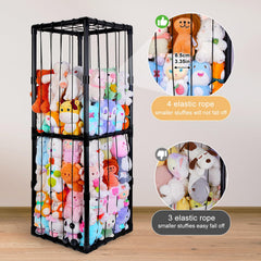 Fiobee cage-design storage uses vertical space to maximize nursery organization.