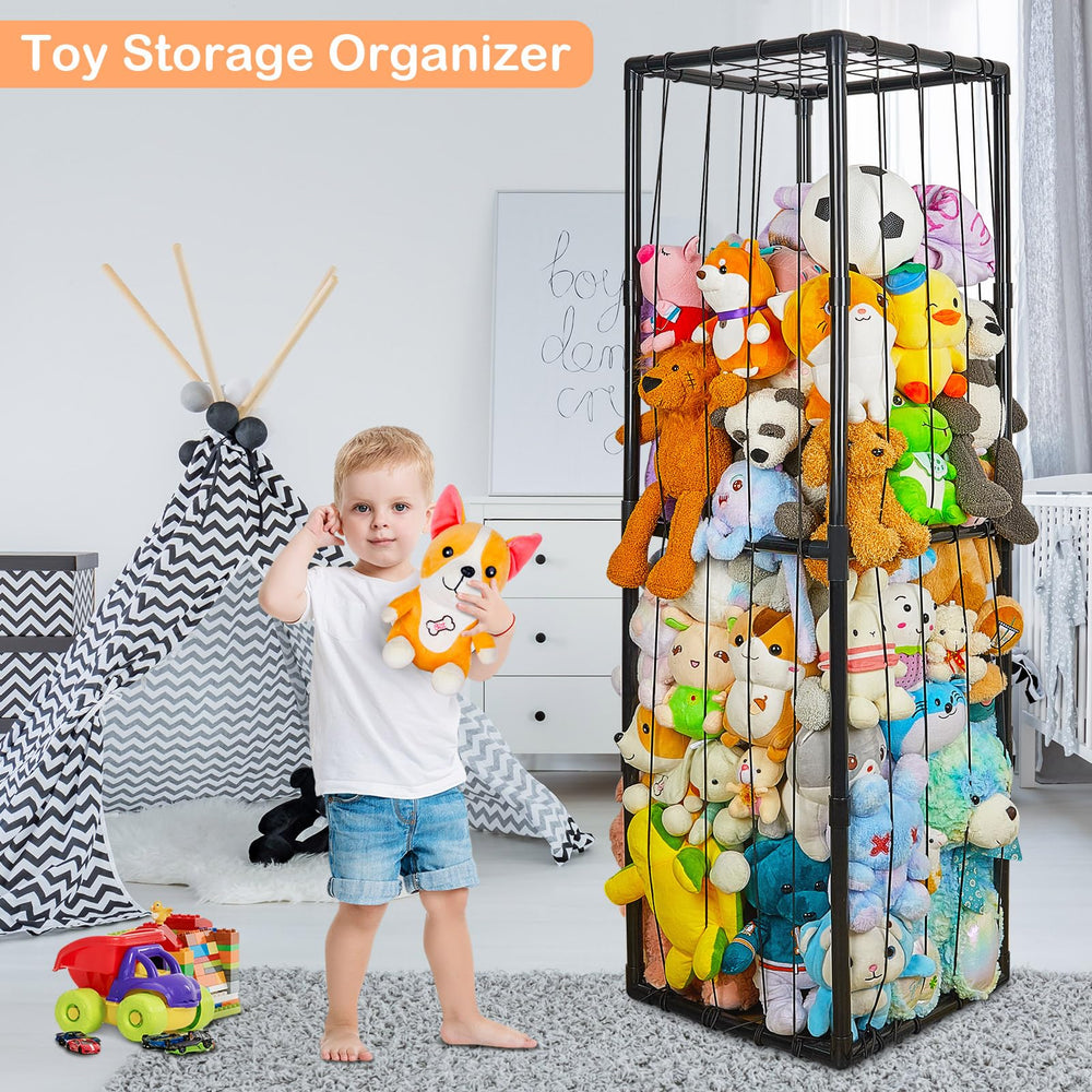 Fiobee compact storage design reduces playroom clutter and keeps plushes organized.