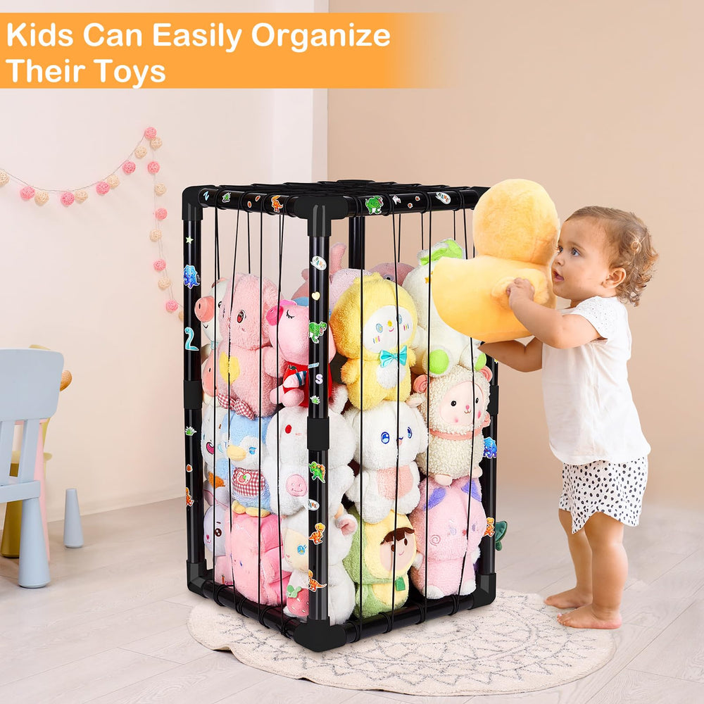 FIOBEE stuffed animals storage zoo elastic rope detail shows secure toy retention