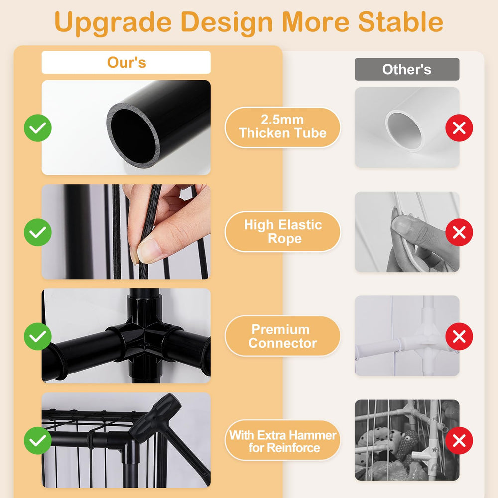 Fiobee elastic rope system prevents toys from falling and simplifies reorganization.
