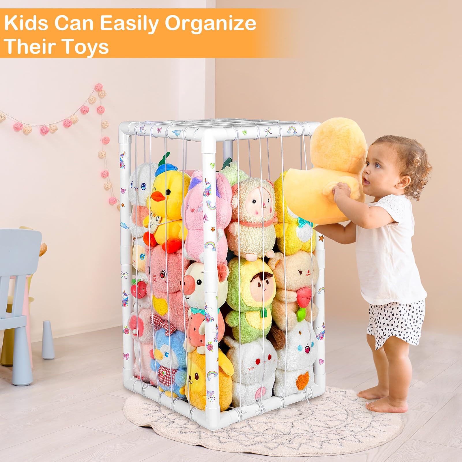 FIOBEE thick PVC construction resists wear and keeps plush toys neatly contained.