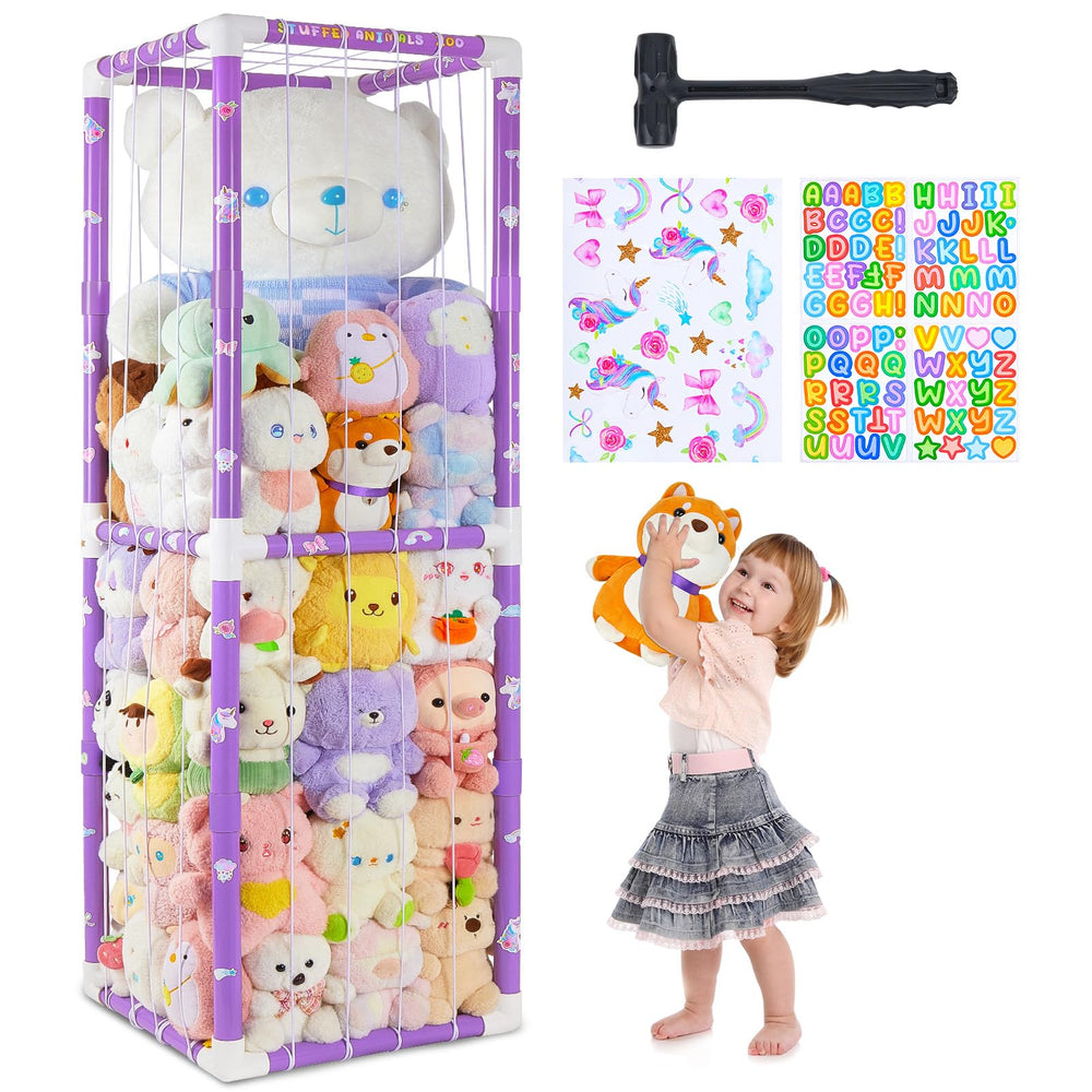 FIOBEE stuffed animals zoo PVC tube assembly showcases sturdy storage for a tidy nursery.