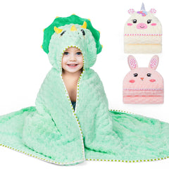 FIOBEE toddler hooded towel front view demonstrates soft, absorbent fleece for quick drying.