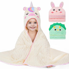 fiobee toddler hooded towel with unicorn design dries after bath