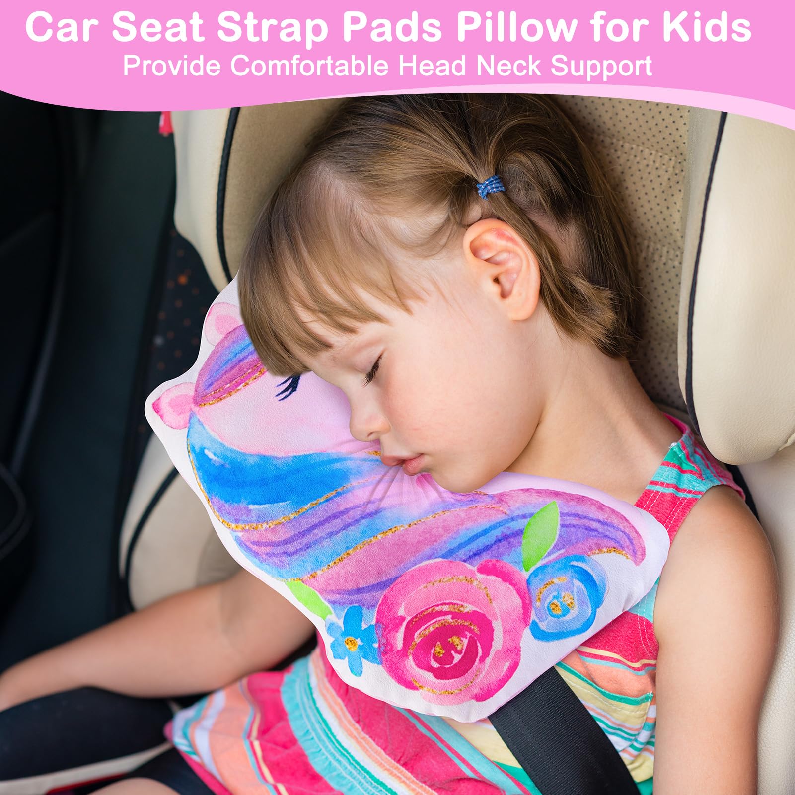 FIODAY kids car pillow provides head and shoulder support on journeys.