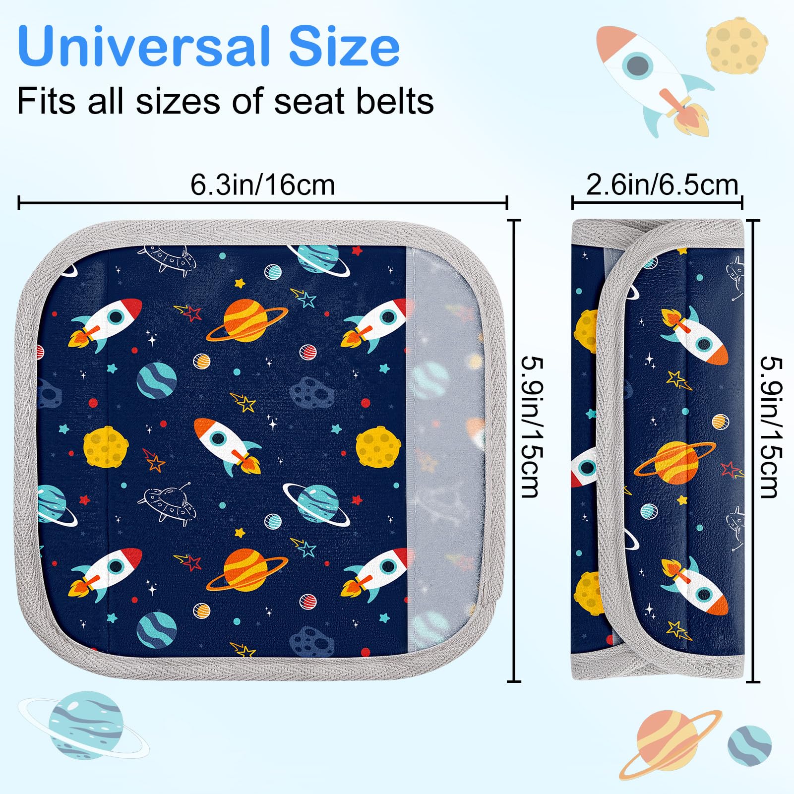 FIODAY colorful pattern seat belt cover design adds playful style and padding.