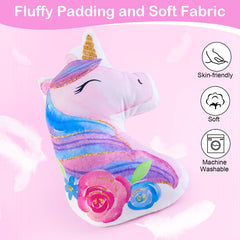 FIODAY unicorn-pattern seatbelt pillow enhances car travel decor and comfort.