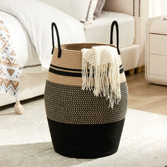 Fiona's magic 105L hamper side view shows durable double-stitched handles for easy carrying.
