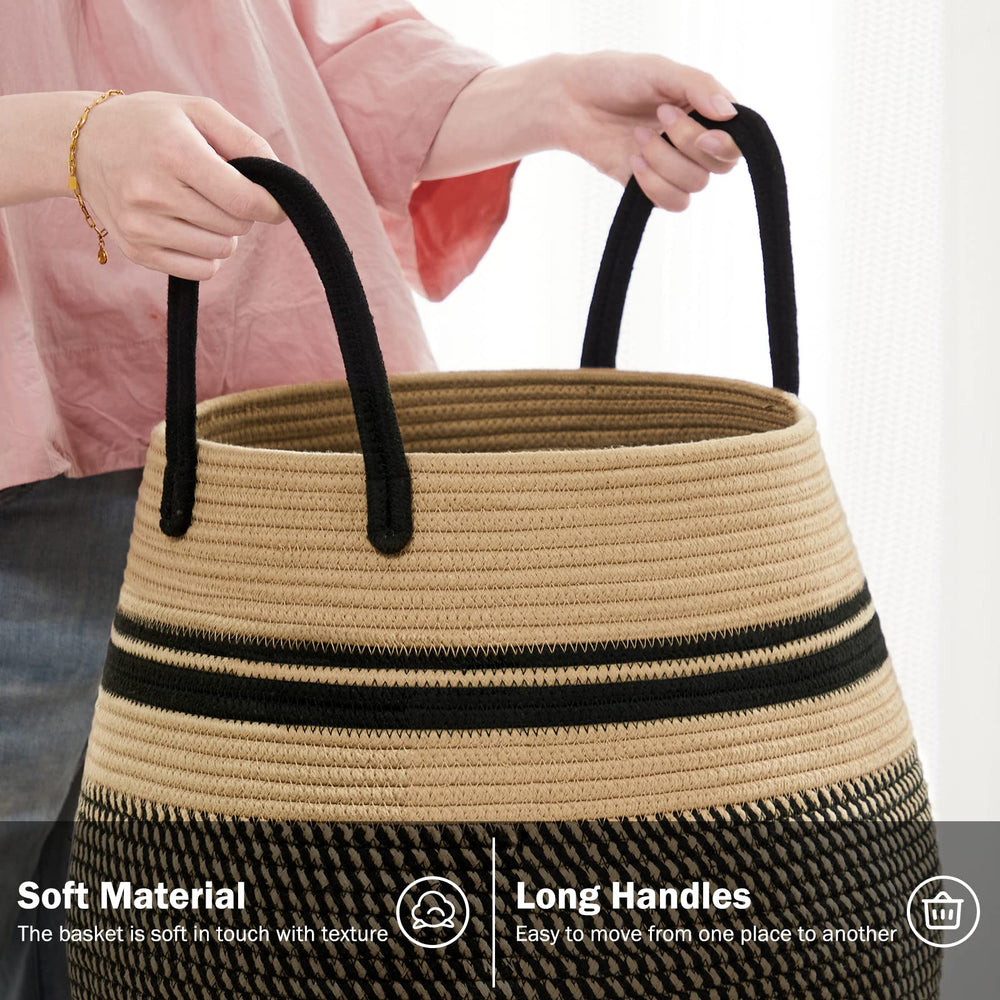 Fiona's magic 105L hamper tote-handle closeup reveals sturdy construction for everyday use.
