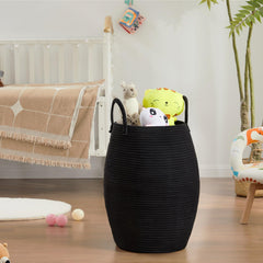 Fiona's magic 105L hamper top view highlights spacious interior for blankets or laundry.