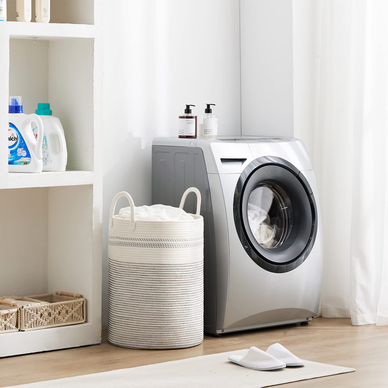 Product arrives folded for shipping; Fiona's magic 58L hamper is easy to fluff into shape