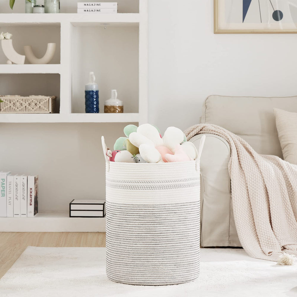 Fiona's magic 58L hamper side view highlights tall space-saving design