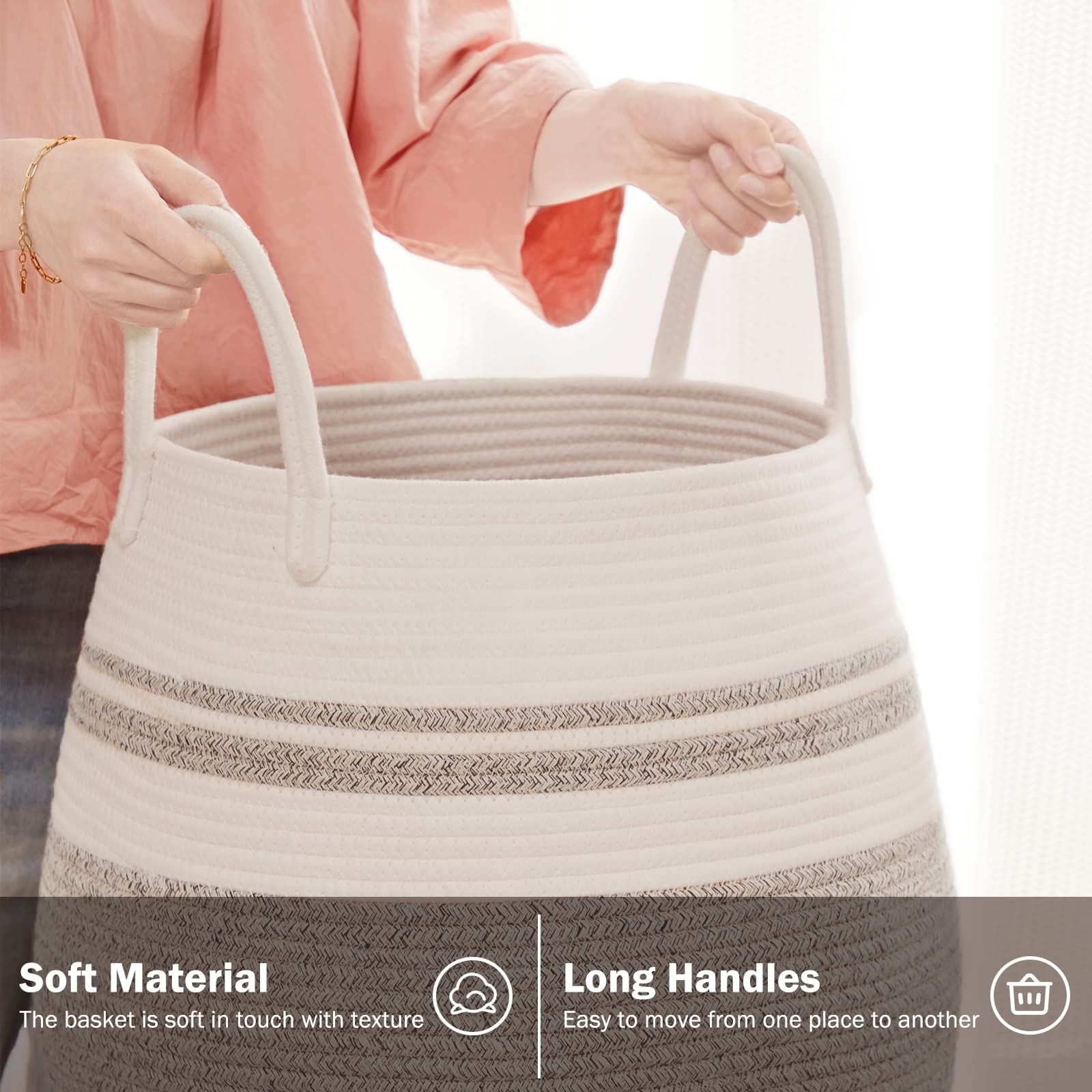 Fiona's magic 65L hamper features double-stitched handles for easy carrying and heavy loads.