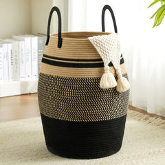 Fiona's magic 65L cotton rope laundry hamper front view for spacious clothing storage.