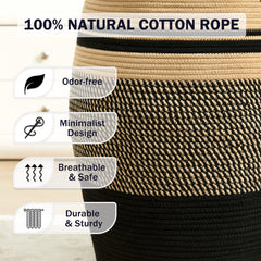 Fiona's magic 65L cotton rope laundry hamper full capacity ready for weekly laundry.