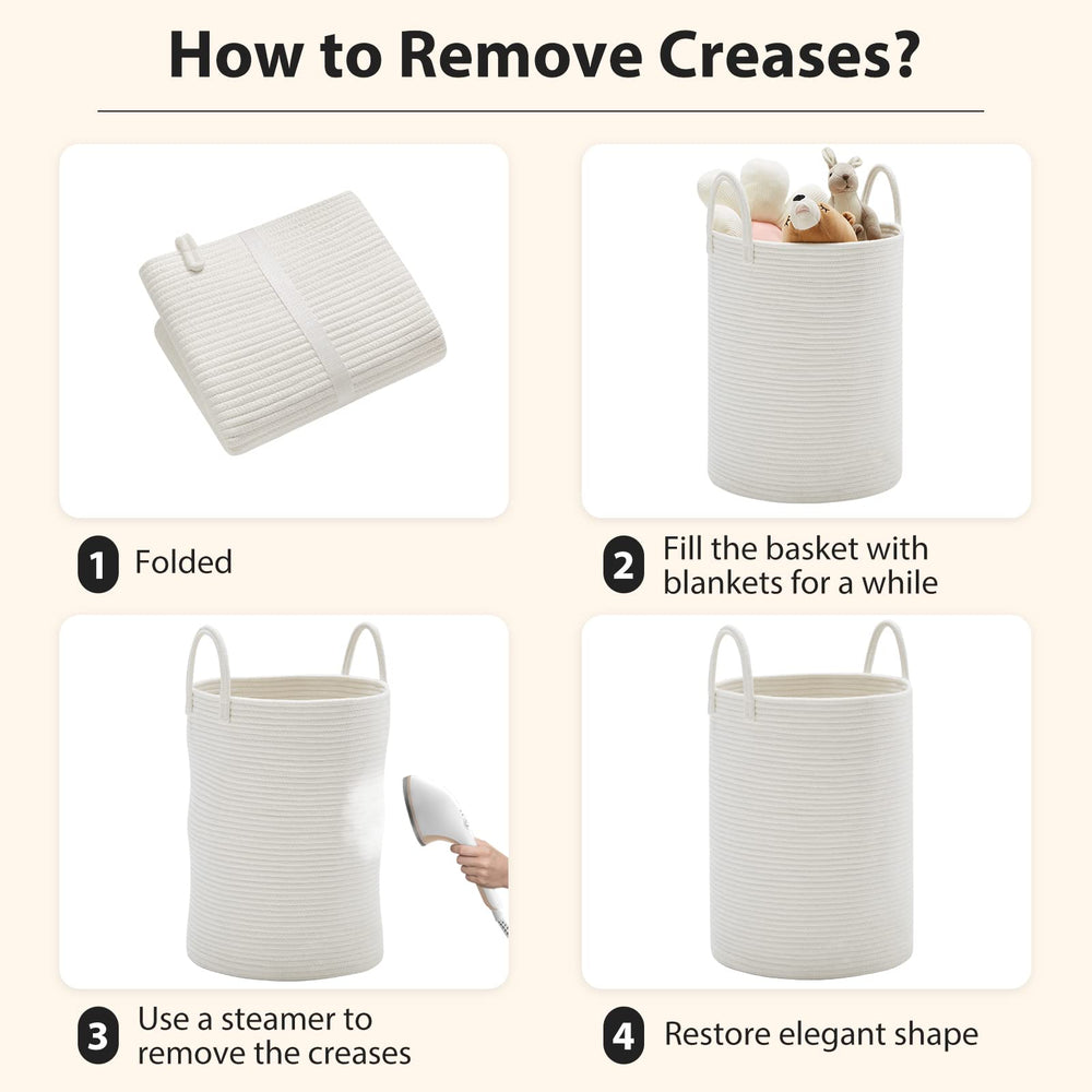Fiona's magic collapsible storage basket folds flat for easy shipping and versatile storage.