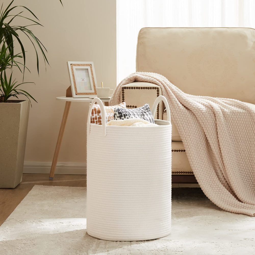 Fiona's magic cotton rope basket closeup soft touch emphasizes gentle laundry sorting experience.