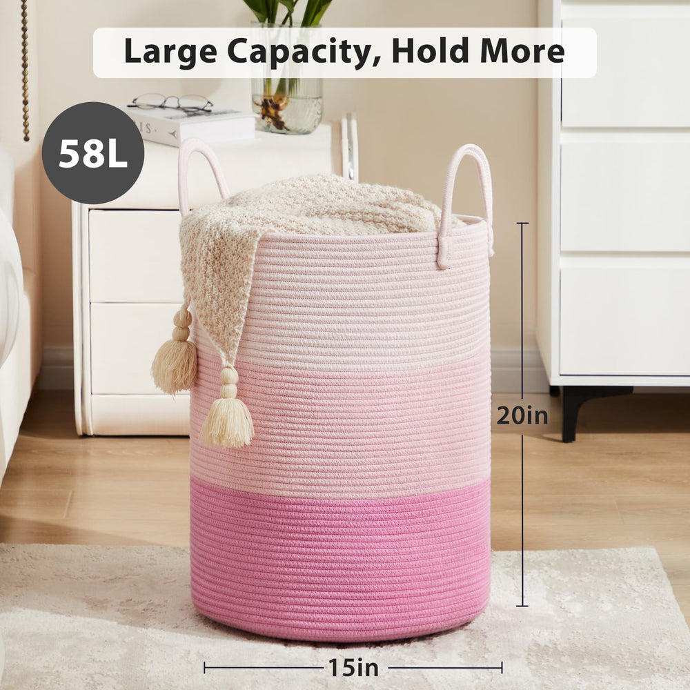 Fiona's magic pink bedroom storage hamper sits beside the bed for easy laundry drops.