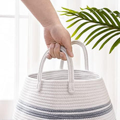 Fiona's magic handwoven cotton rope hamper highlights natural materials for toxin free storage.