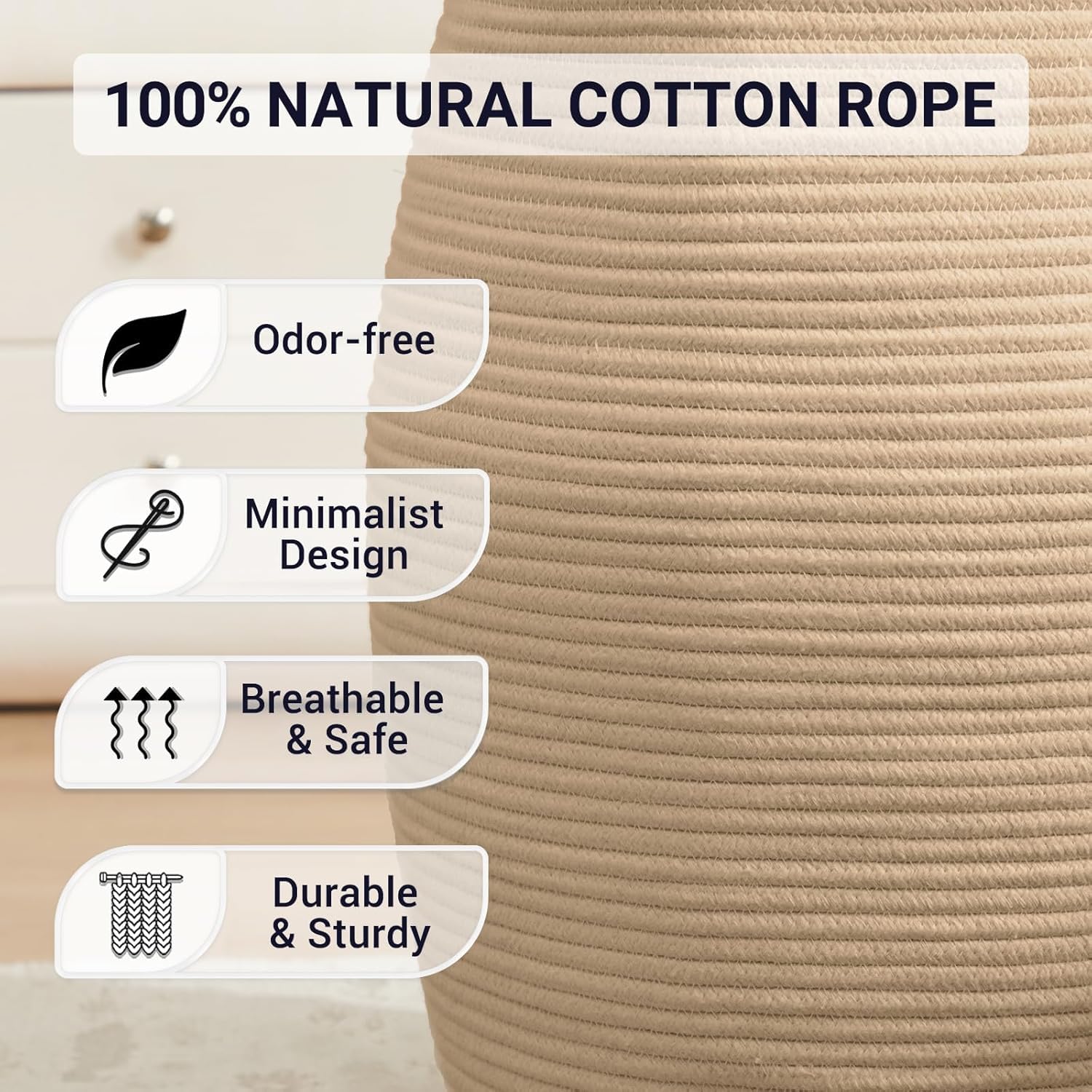 Fiona's magic laundry hamper shows 65L dirty clothes capacity for organized sorting.