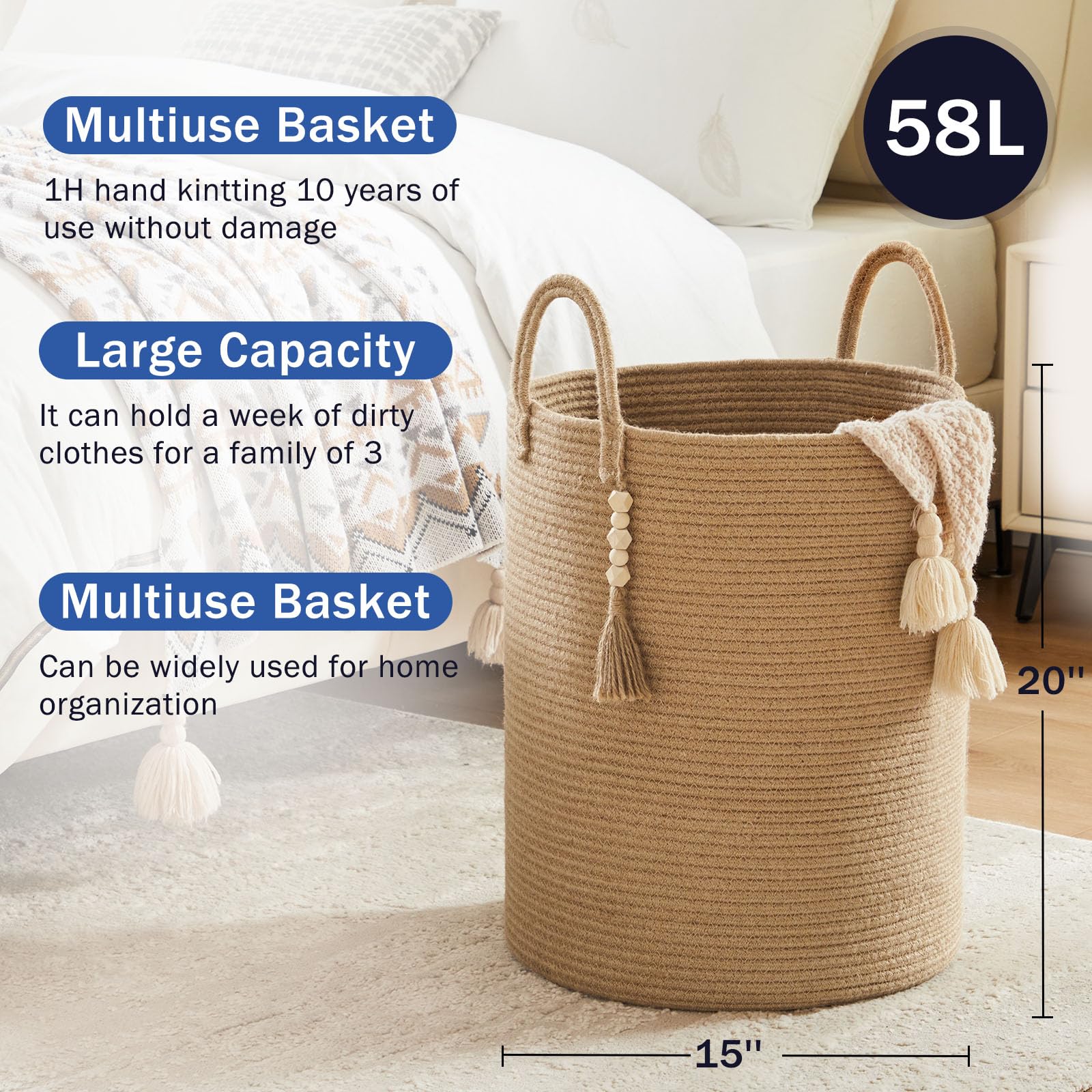 Fiona's magic reinforced-handle basket demonstrates easy carrying up to 44 pounds.