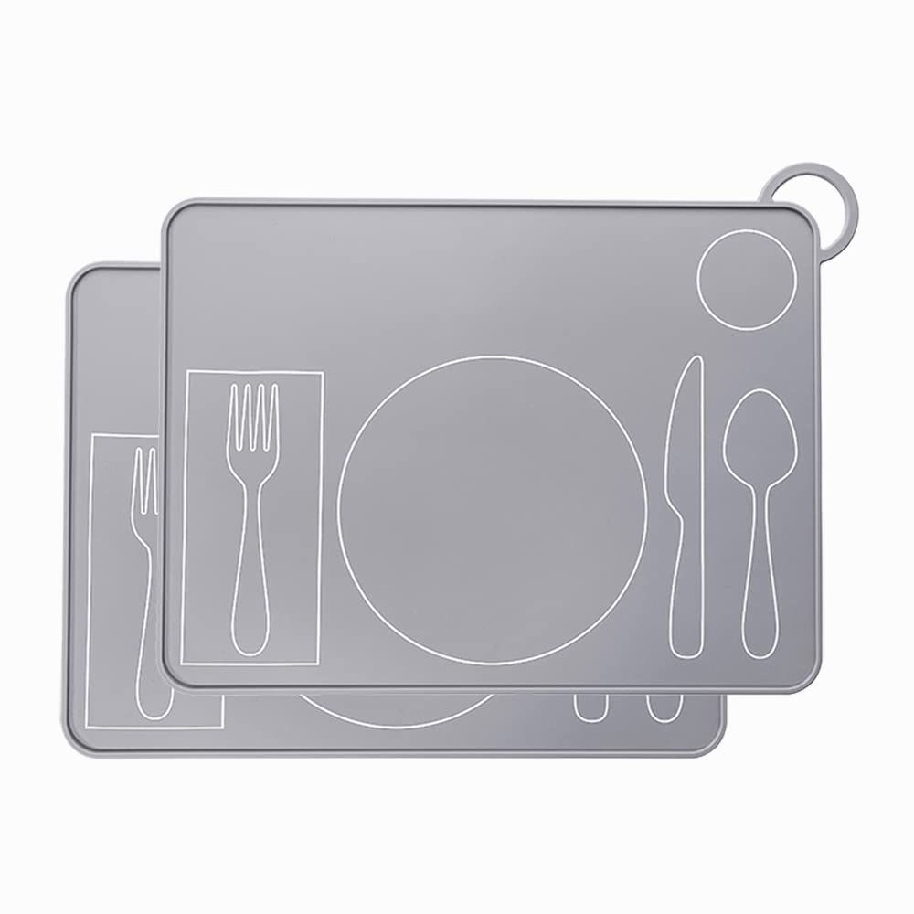 Fire Rooster Kids silicone Montessori placemat front view highlights sleek grey surface and easy wipe-clean feel