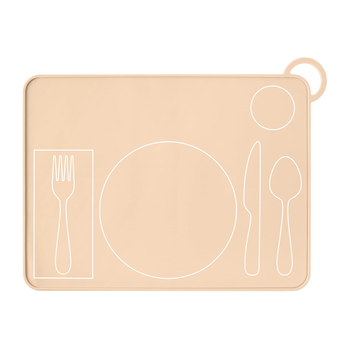 Fire Rooster Kids peach silicone placemat on table keeps meals tidy