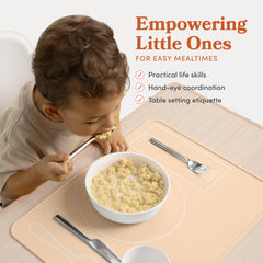 Fire Rooster Kids placemat ridged-edges close-up shows spill containment