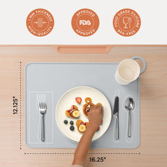 Fire Rooster Kids placemat with utensils illustrates practical life skills
