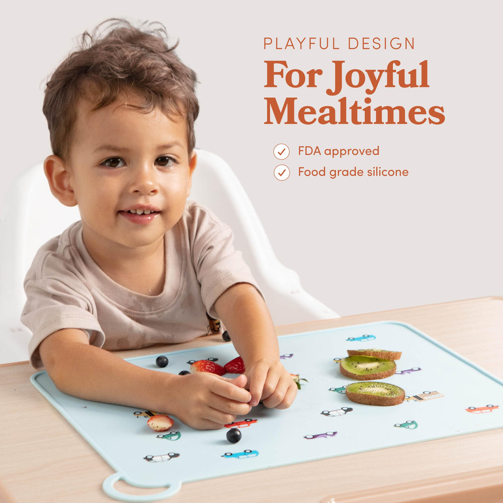 Fire Rooster Kids placemats ridged edges help prevent spills and keep dining tidy