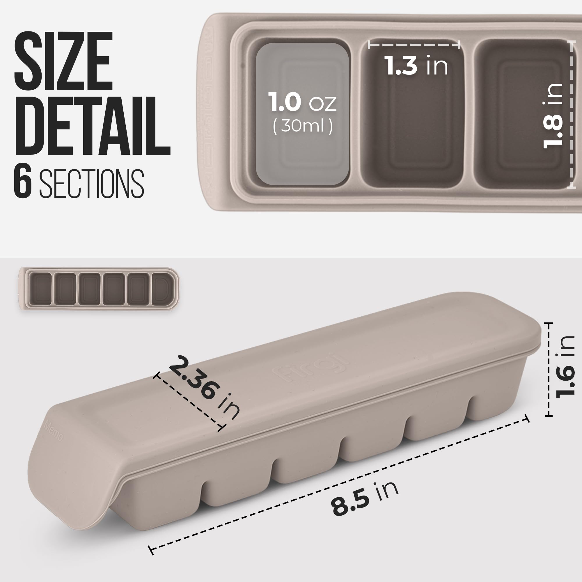Firgi clear-size trays for easy cube counting and planning.
