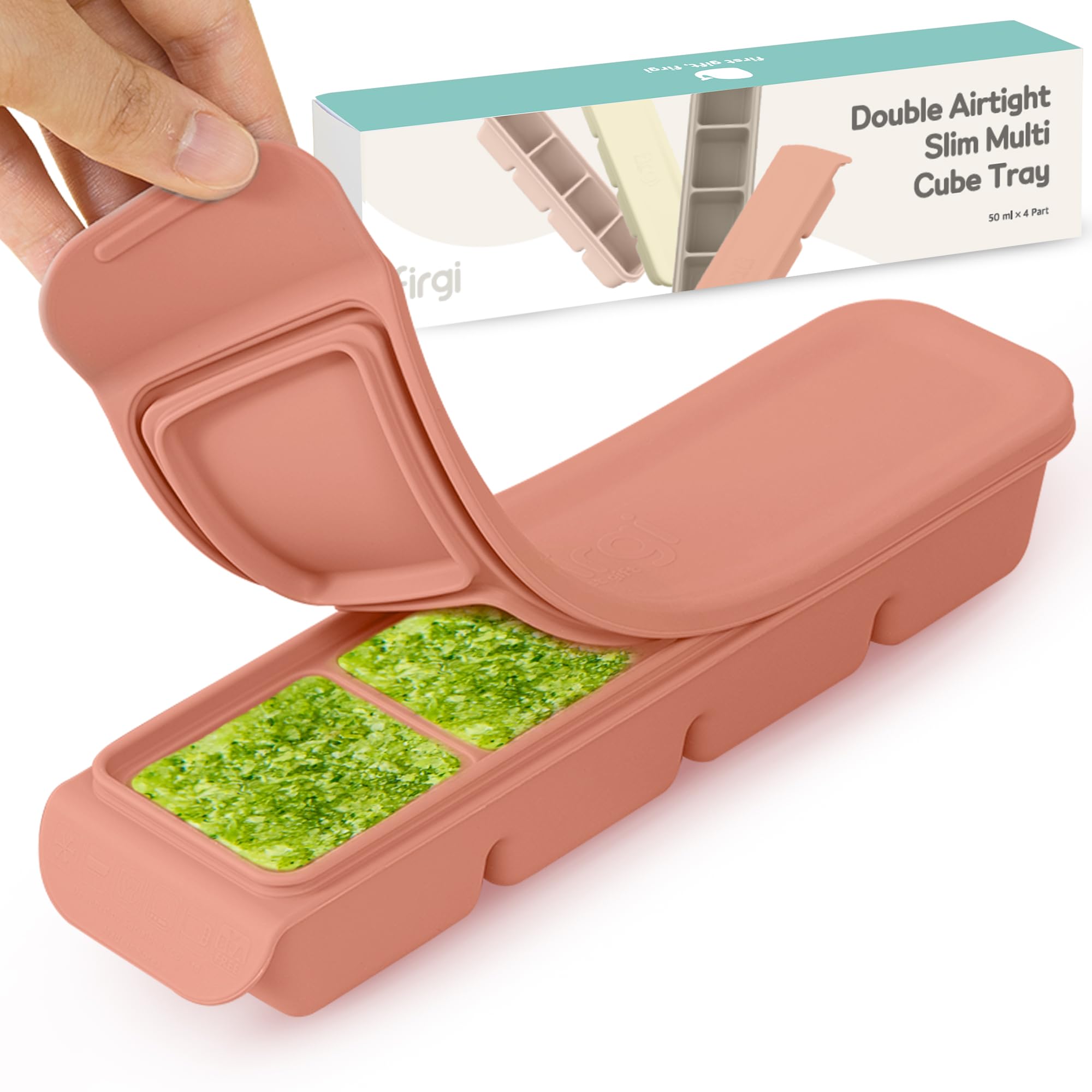Firgi Indie Pink silicone ice cube tray with lid for safe baby meals and easy portioning