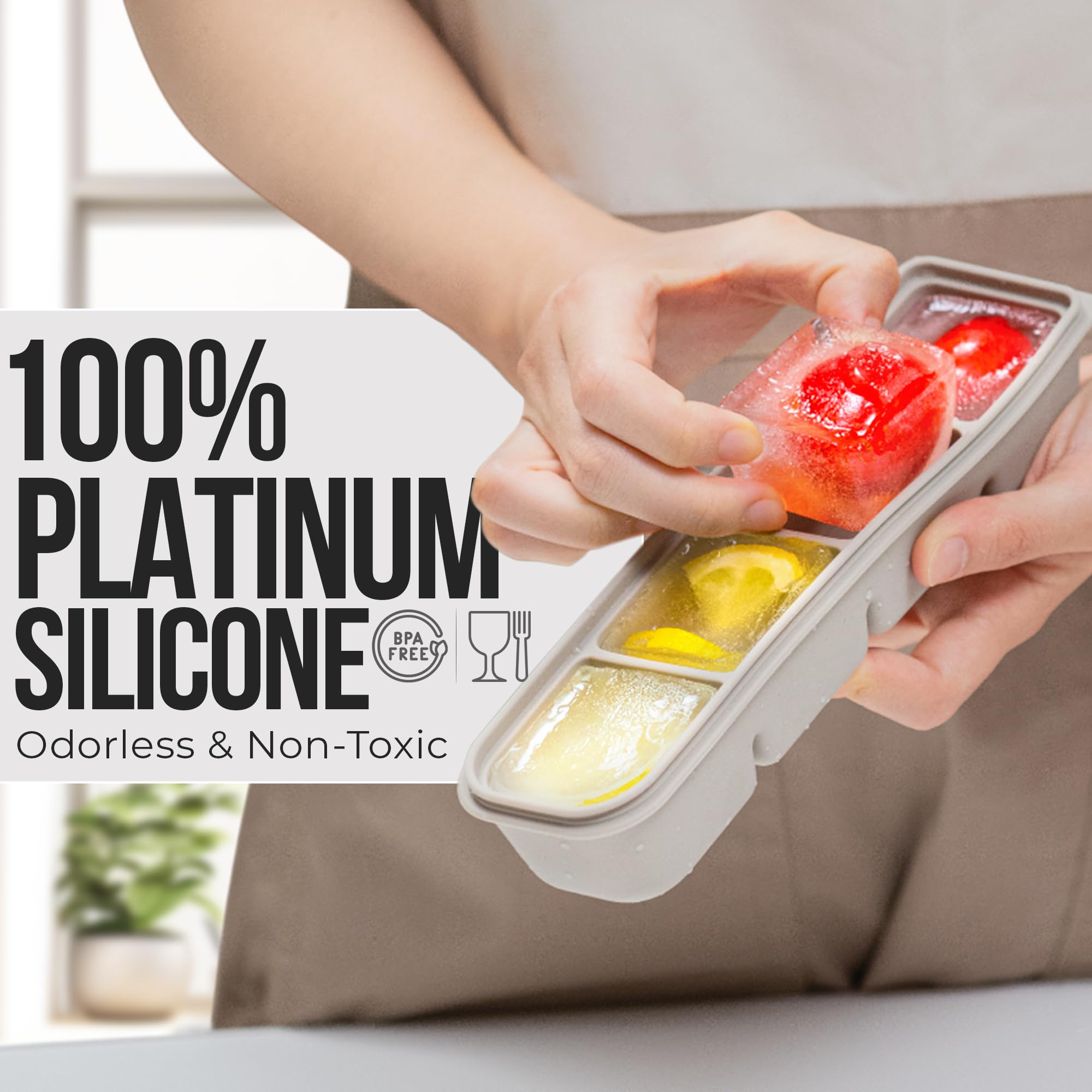 Firgi leak-resistant lid in use keeps flavors separate and odors contained.