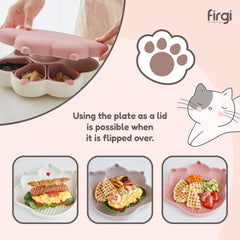 Firgi MEOW plate with lid for secure, mess-free storage.