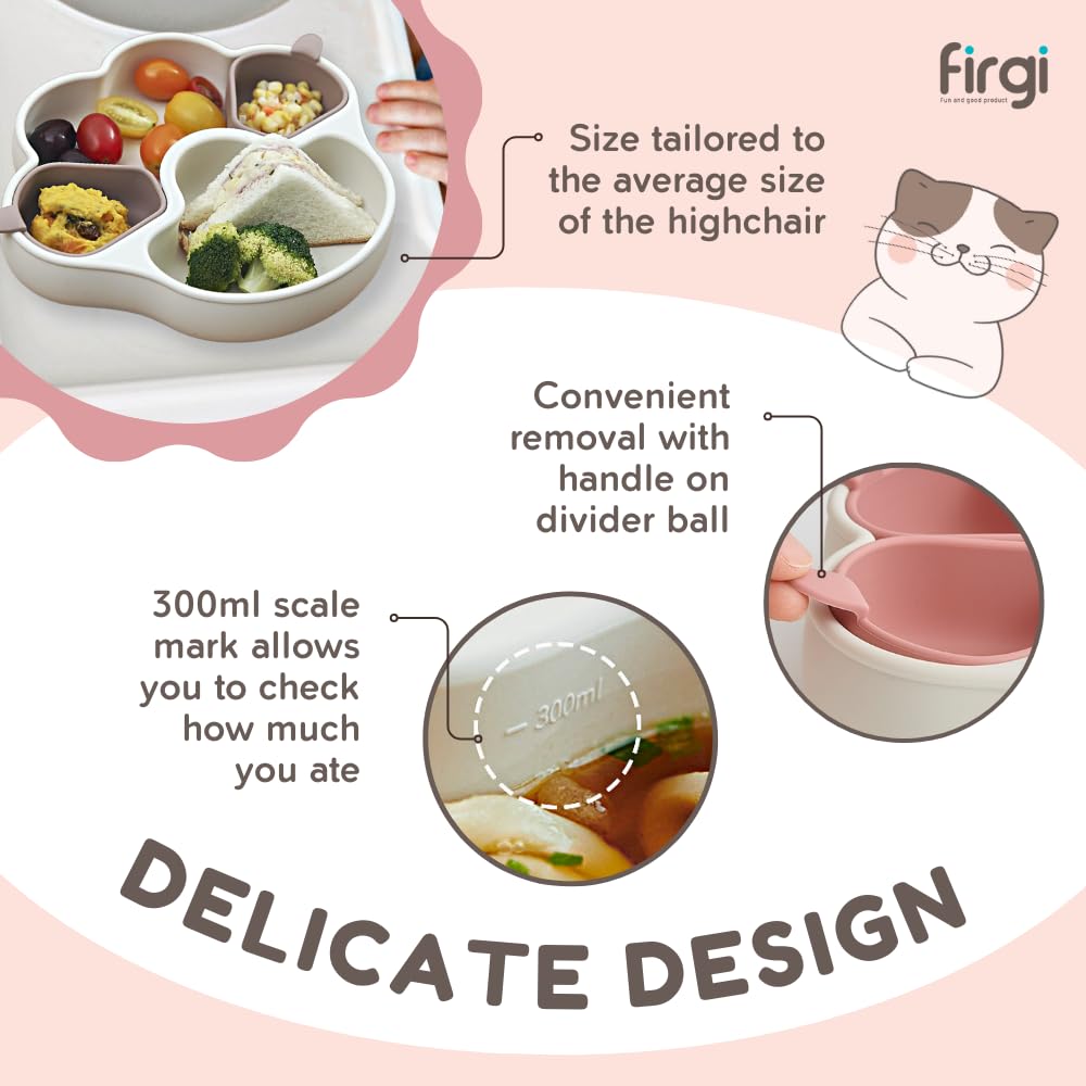 Firgi Meow toddler mealtime scene highlights self-feeding-friendly design and non-toxic silicone.