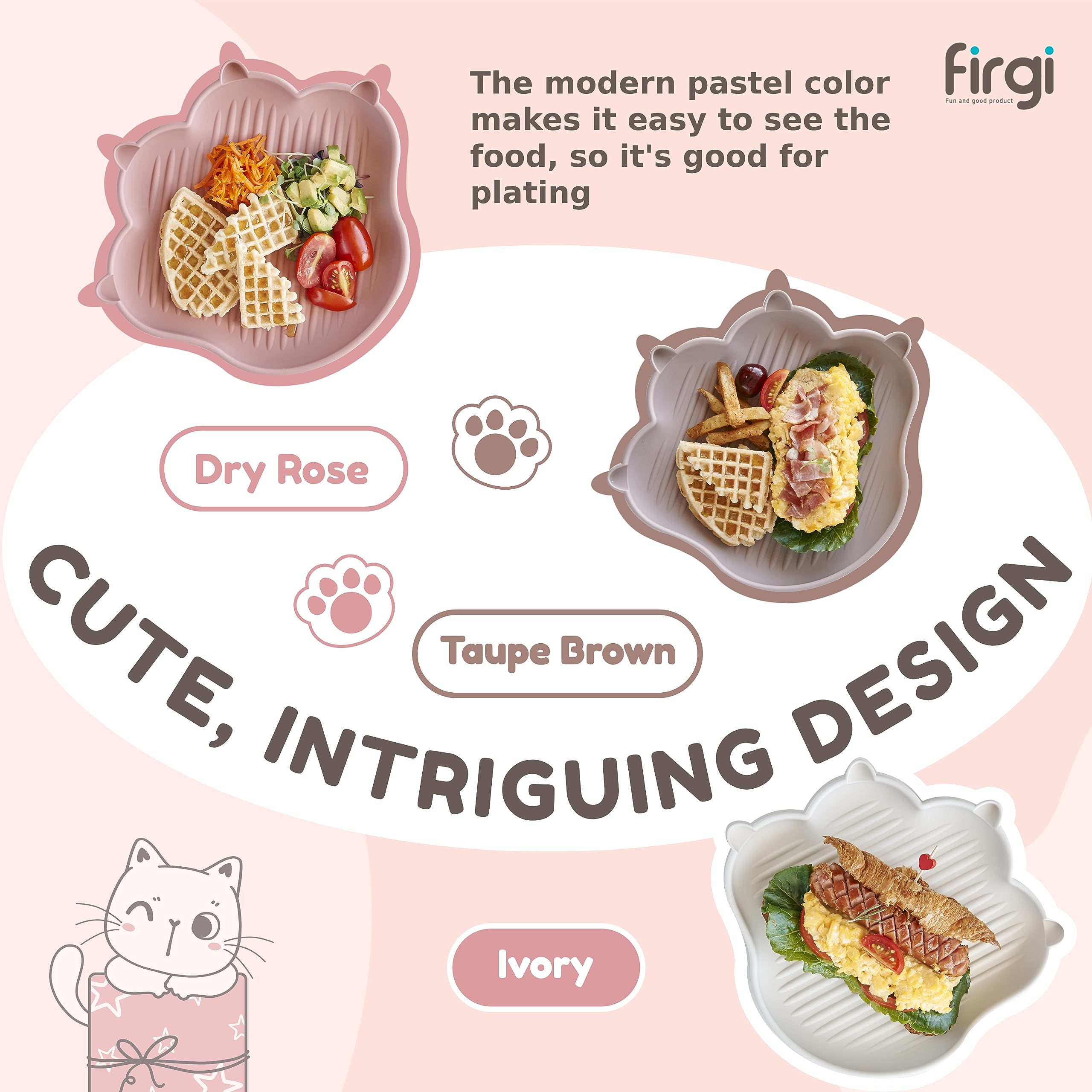 Firgi MeowMeow plate in use during baby-led weaning—safe for tiny hands