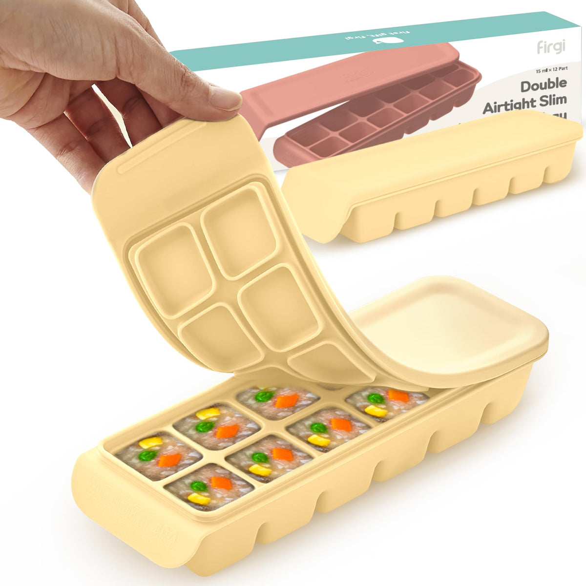 Firgi silicone ice cube tray 12 sections in beige for precise puree portions