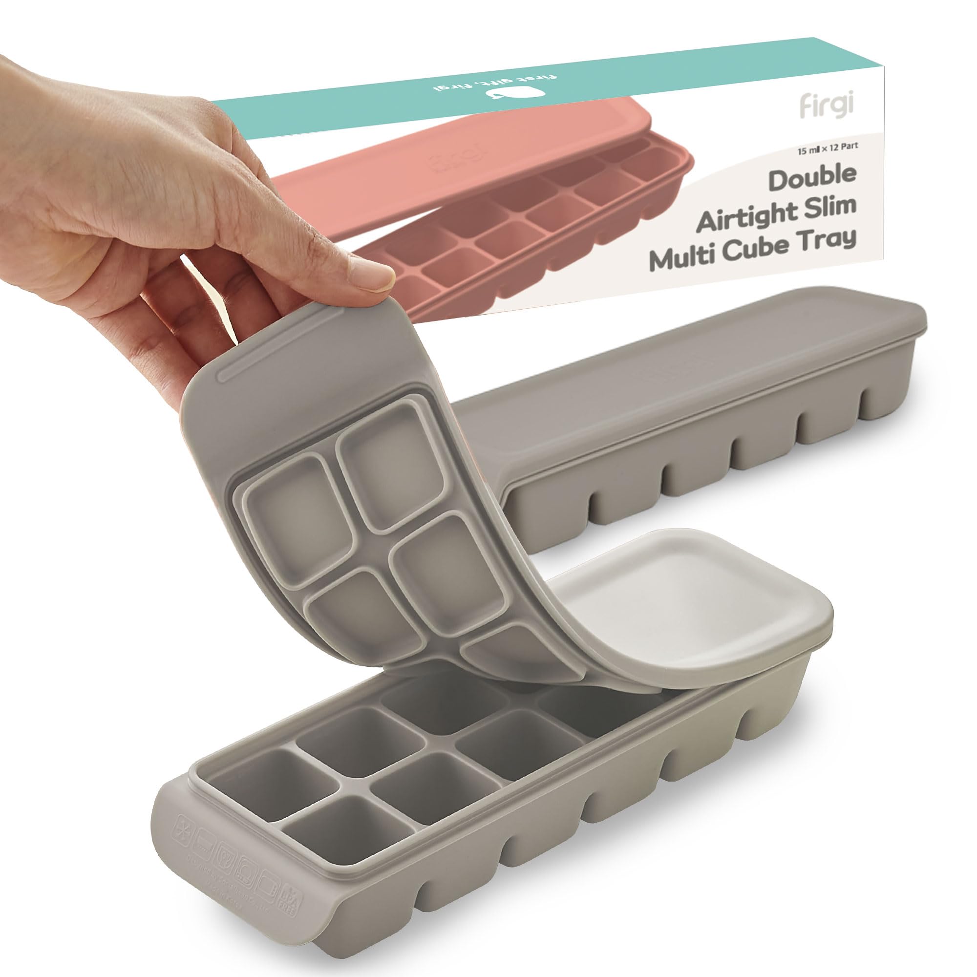 Firgi silicone ice cube tray shows 12 sections with easy pop-out cubes for baby meals