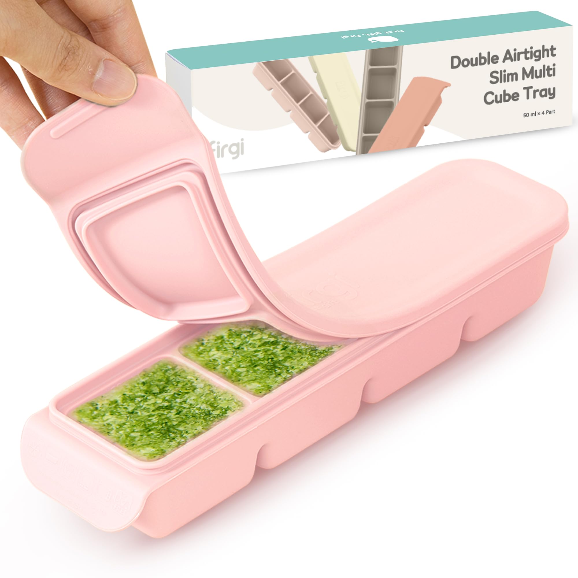 Firgi silicone ice cube tray pastel pink four sections keeps baby portions organized