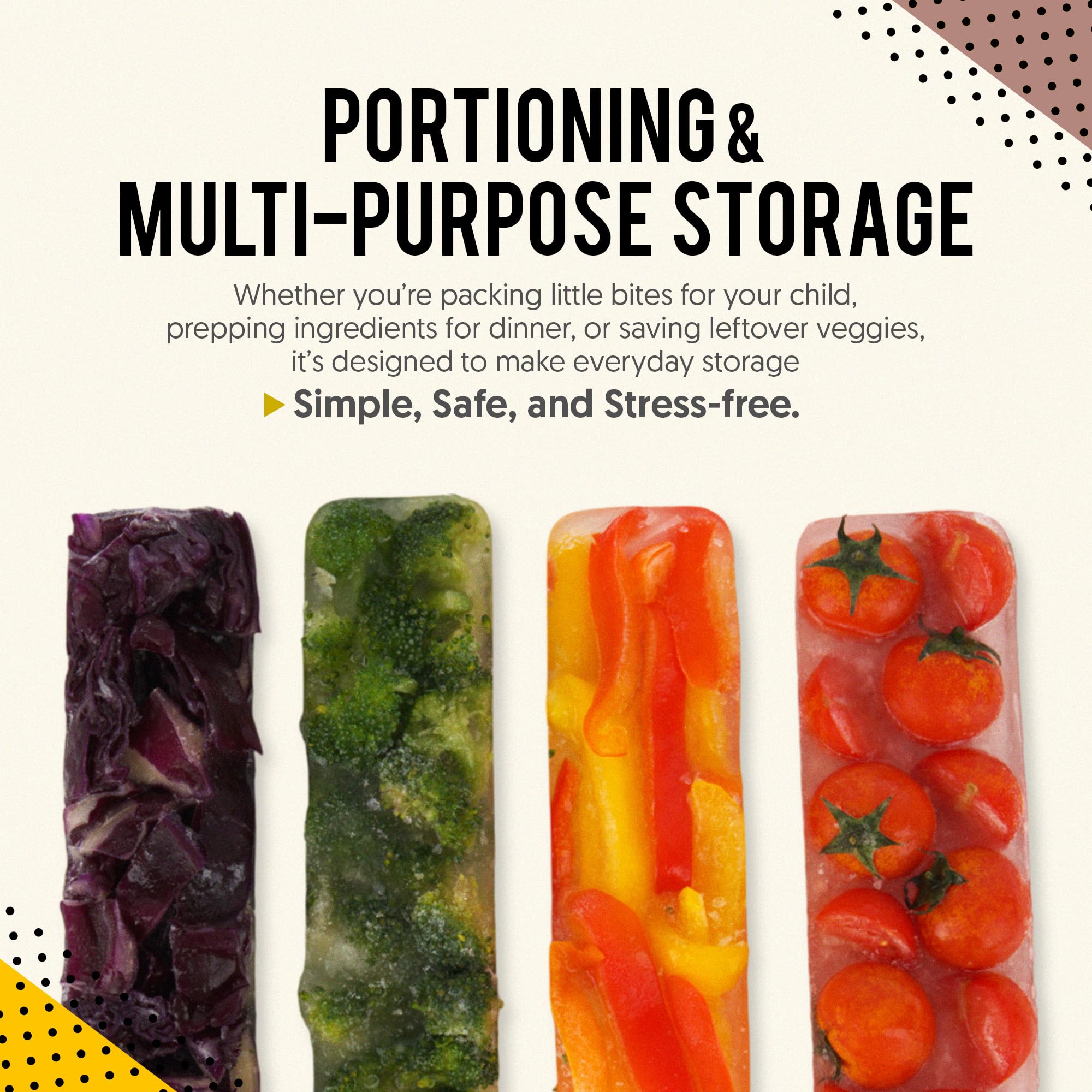 Firgi versatile-storage for baby food cubes, snacks, and small ingredients.