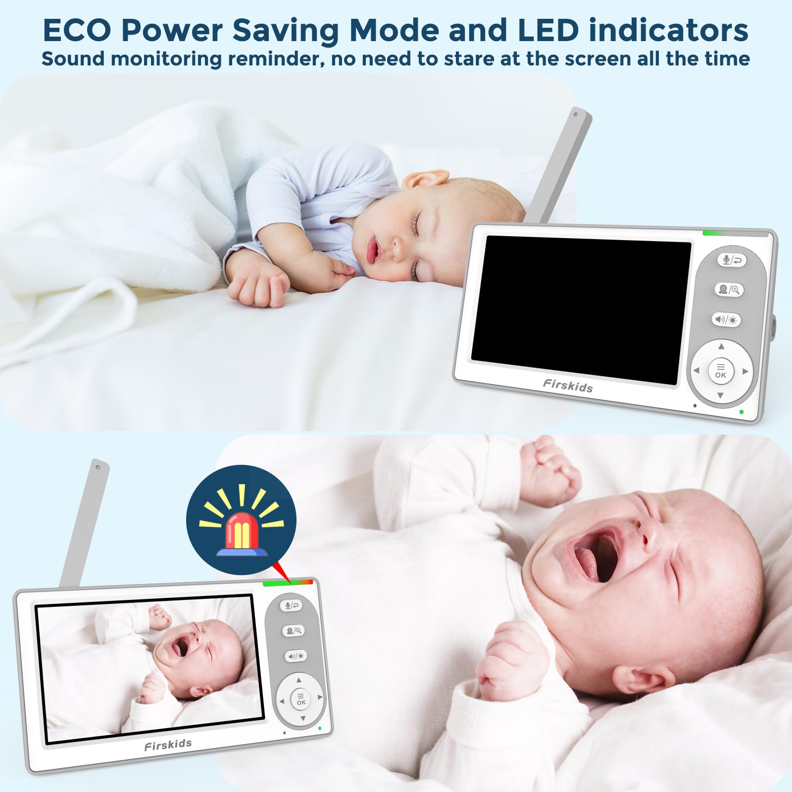 Firskids baby monitor 3500mAh battery view highlights long-lasting, unplugged monitoring