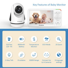 Firskids camera plugs in; parent unit enables day-long monitoring.