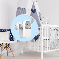 Firskids white crib mount on edge enables secure placement for safe surveillance.
