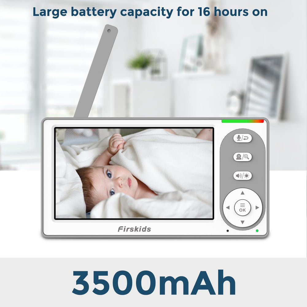 Firskids baby monitor temperature-timer view shows helpful room data and task reminders
