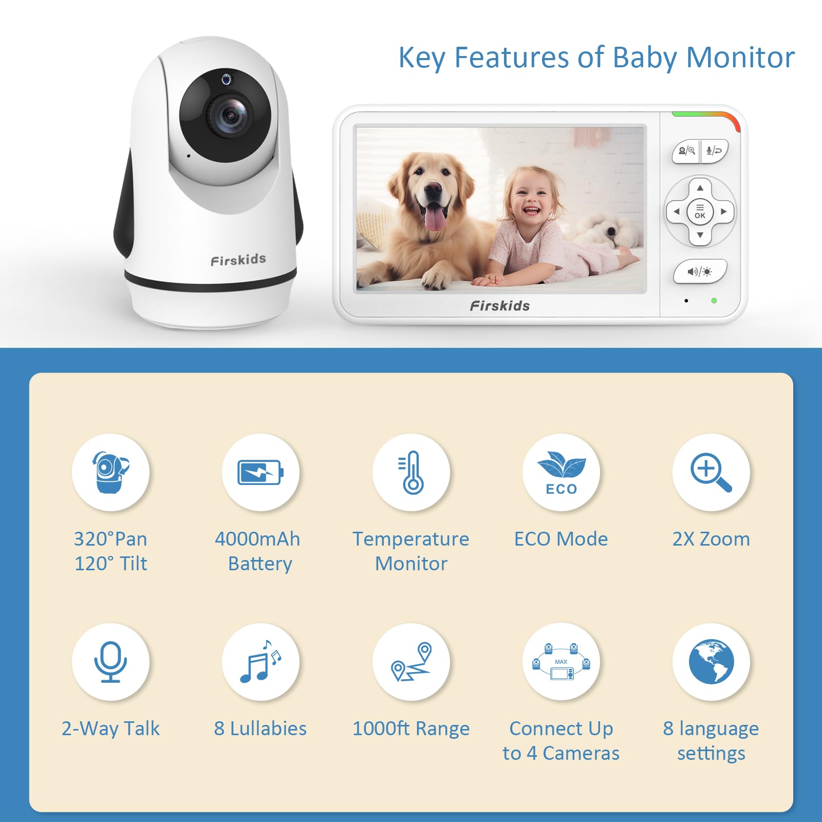 Firskids no-WiFi 2.4GHz FHSS link provides private wireless viewing across rooms.